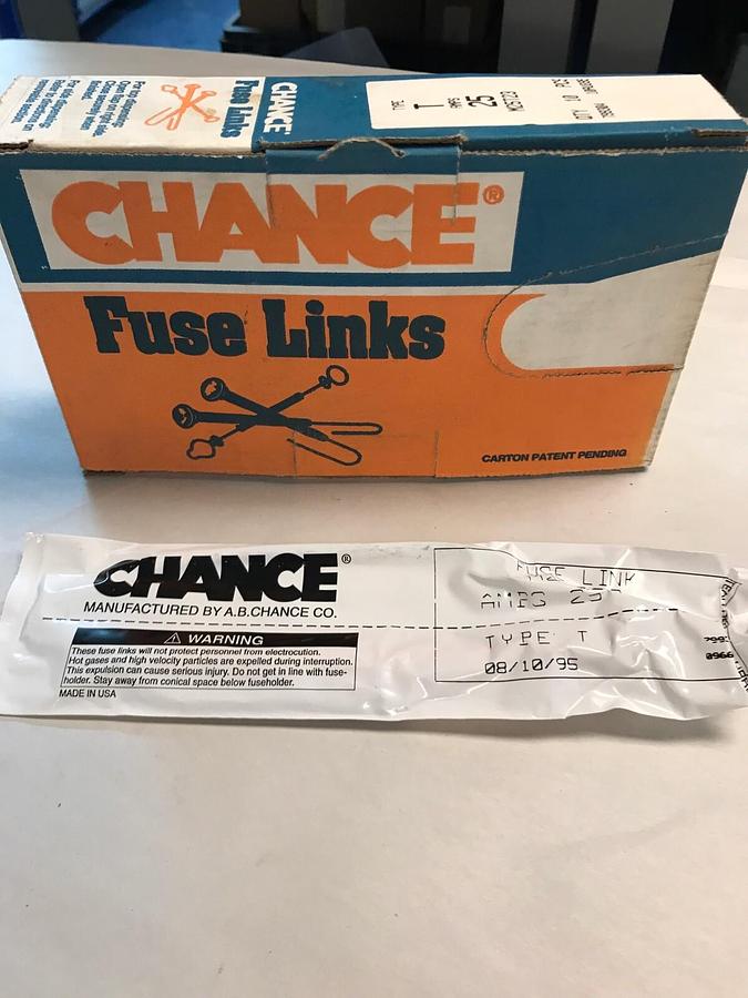 Used Chance,M25T23,Type T 25Amp Fuse Links Box of 10