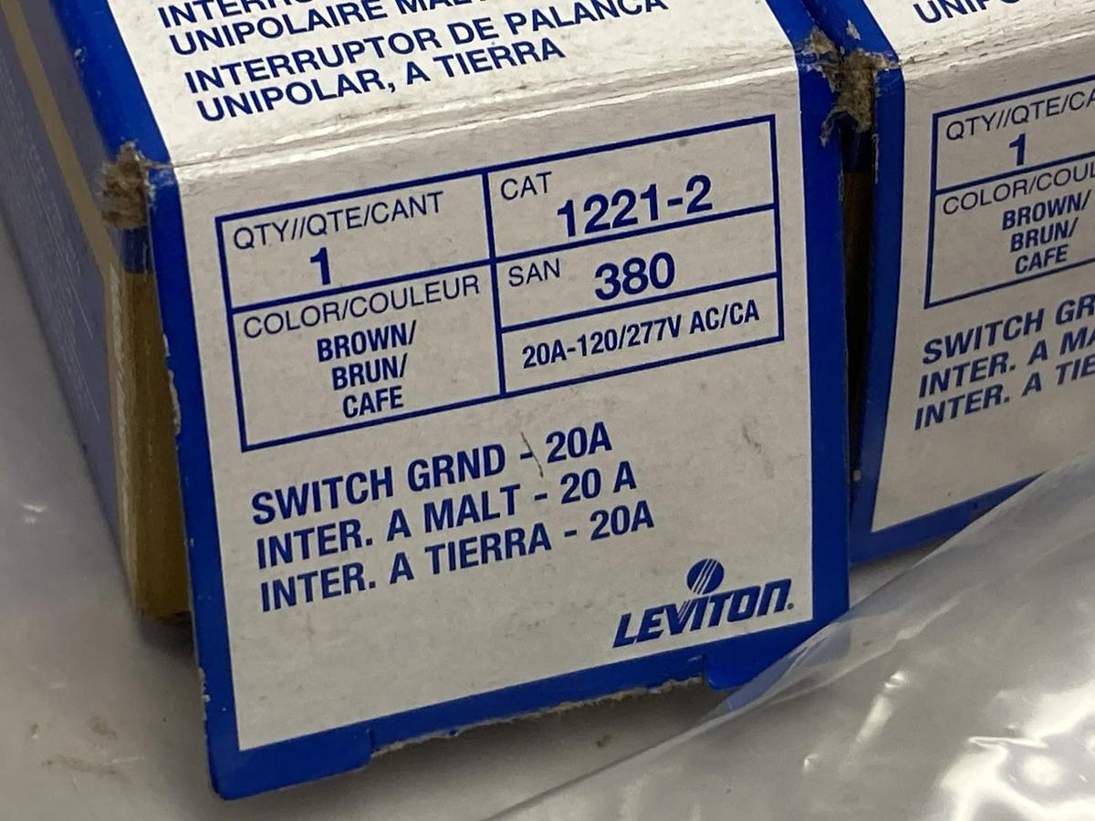 Leviton,1221-2,Toggle Switch 20A 120/277Vac LOT OF 2