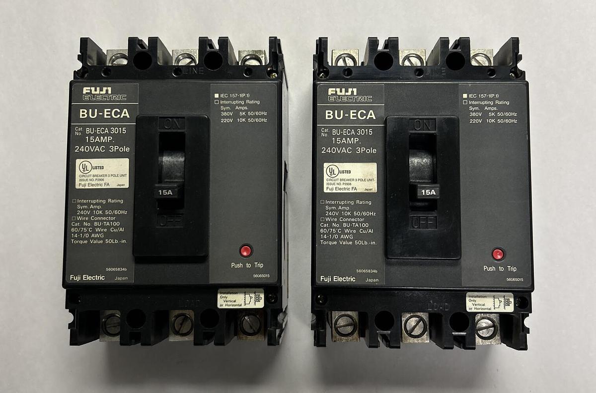 Used FUJI ELECTRIC,BU-ECA3015,CIRCUIT BREAKER 15A 240V 3P LOT OF 2