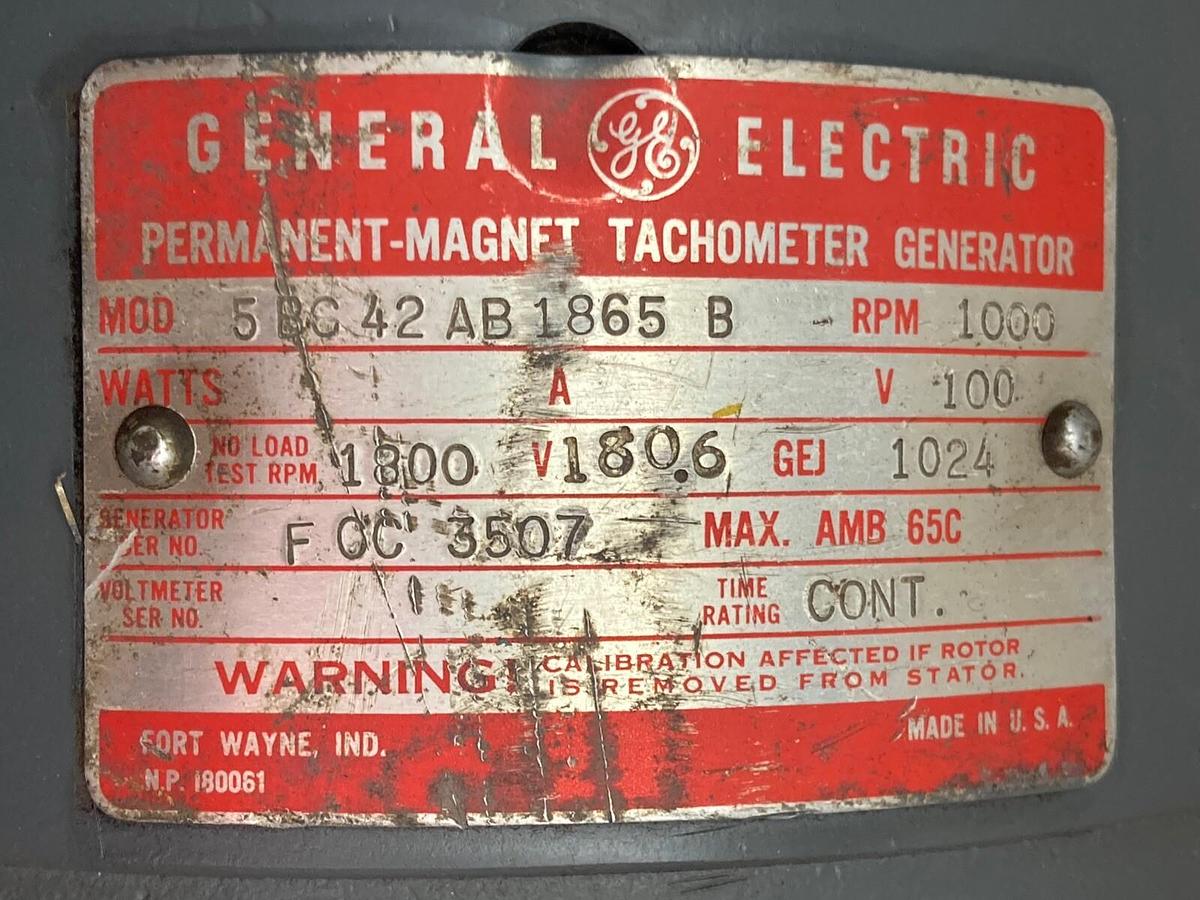 Used General Electric,5BC42AB1865B,Tachometer Generator 1000rpm 100v