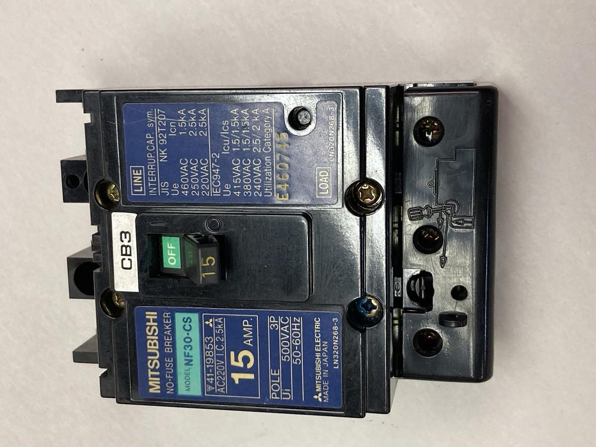 Mitsubishi,NF30-CS,3-Pole Circuit Breaker 15A 50/60Hz 500Vac