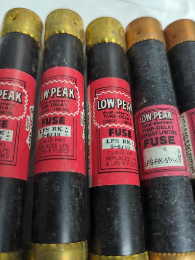 Used COOPER BUSSMANN,LPS-RK-5-6/10,LOW-PEAK 5-6/10 AMP FUSE LOT OF 6 PRE-OWNED