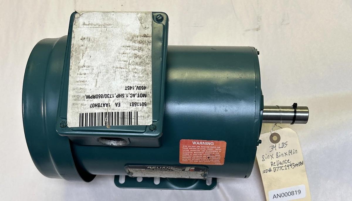 Used RELIANCE,B77C1493M-SH,AC MOTOR 1/HP 1730RPM 460V FJ145T FRAME