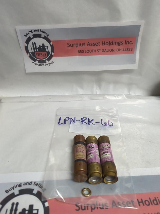 Used COOPER BUSSMANN,LPN-RK-60,LOW-PEAK 60 AMP FUSE LOT OF 3 PRE-OWNED