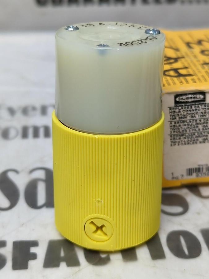 HUBBELL TWIST-LOCK,HBL7565CY,10A-260V-15A-125V W/NON GROUND PLUG CONNECTOR NOS