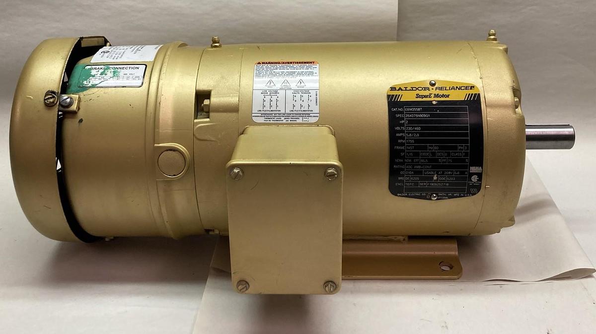 Used Baldor-Reliance,EBM3558T,AC Super-E Brake Motor 2HP 230/460V 60Hz 145T