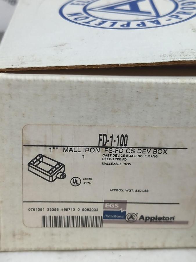 APPLETON,FD-100,MALL IRON FS-FD CS DEV BOX NOS