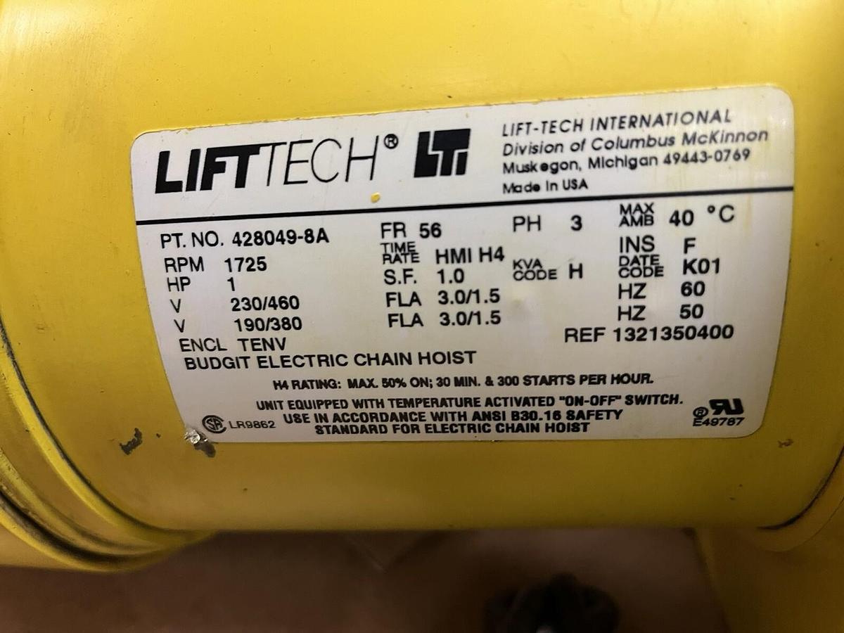 Used YALE,KELB0116,ELECTRIC HOIST 1 TON 3PH 460V 16 FPM