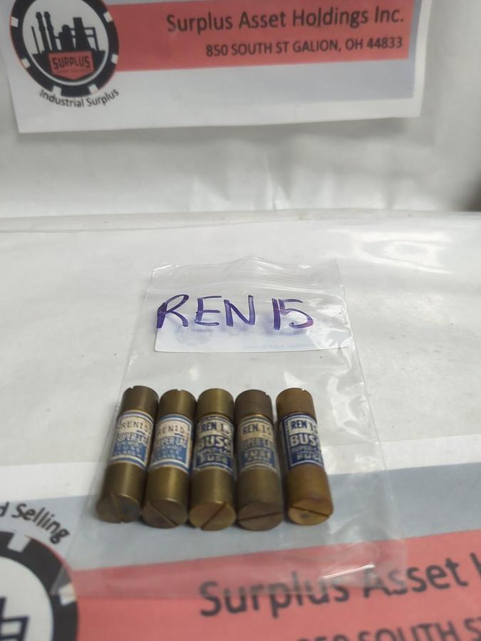 COOPER BUSSMANN,REN15,RENEWABLE 15 AMP FUSE LOT OF 5 PRE-OWNED