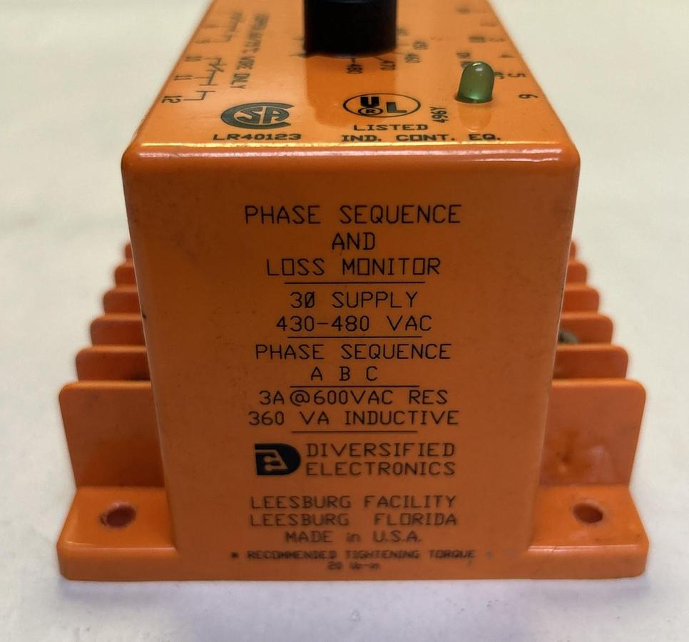 Used DIVERSIFIED ELECTRONICS,SLA-440-ALE,PHASE MONITORING/RELAY