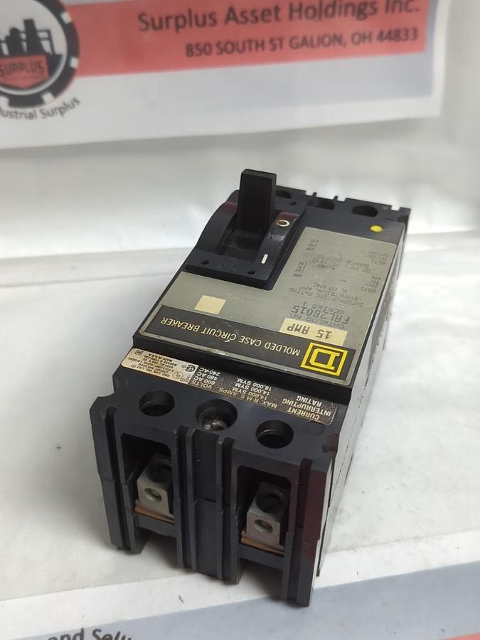 Used SQUARE D,FAL26015,MOLDED CASE CIRCUIT BREAKER 2-POLE 15 AMP PRE-OWNED