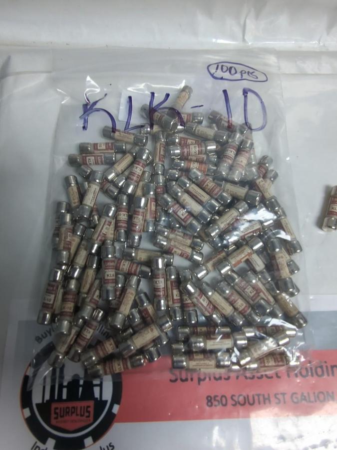 Used LITTELFUSE,KLK-10,FAST-ACTING 10 AMP FUSE LOT OF 100 PRE-OWNED