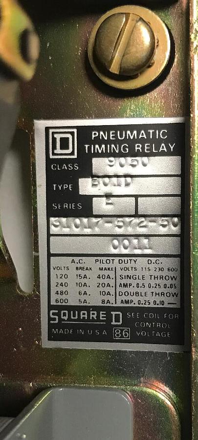 Square D,9050 B01DV02,Timing Relay