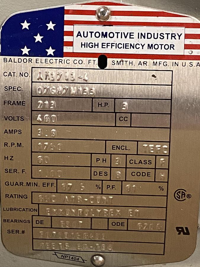 BALDOR,AM3783-4 MOTOR,3HP 1750RPM 460V FR 213 3PH NEW