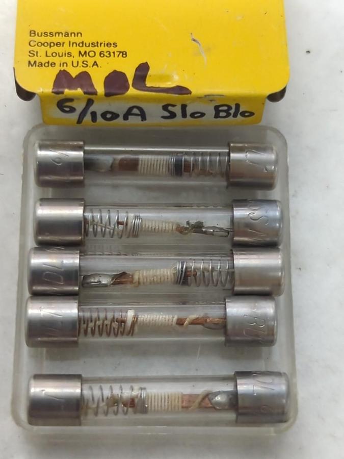COOPER BUSSMANN,MDL-6/10A,GLASS SLO-BLO 6/10 AMP FUSES PACK OF 5 NOS