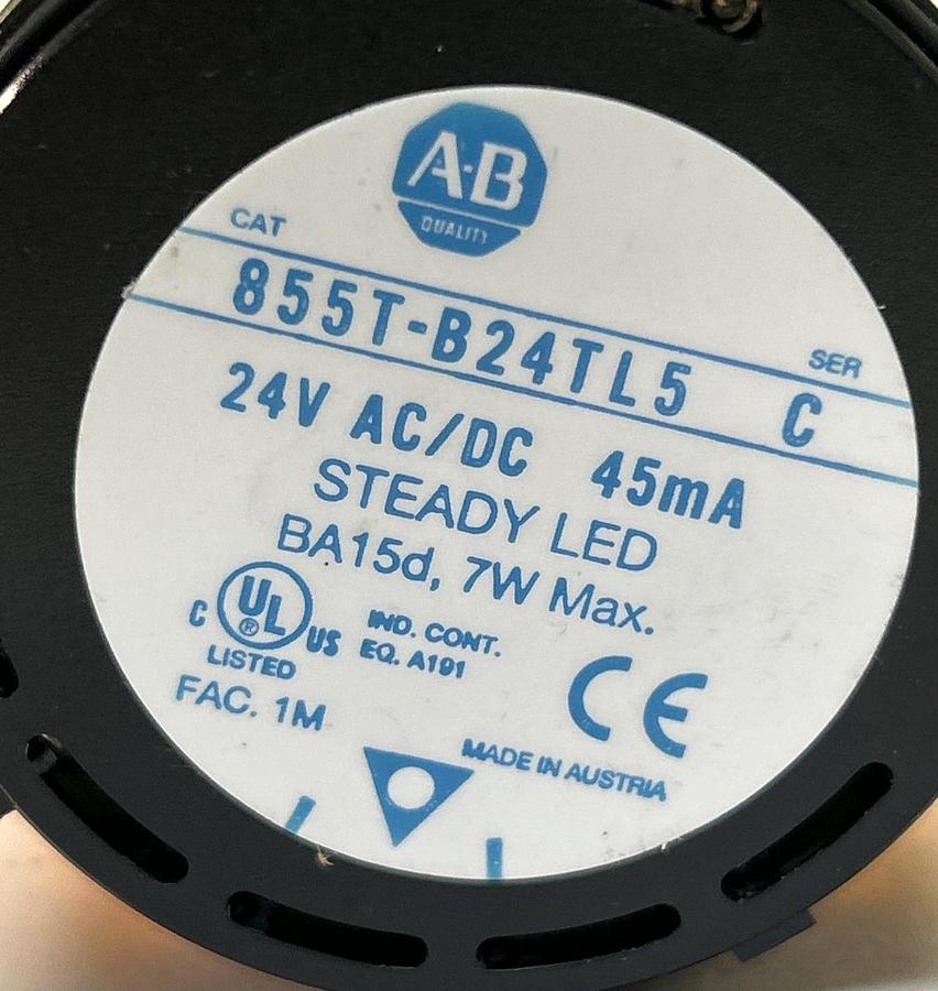 ALLEN BRADLEY,855T-B24TL5,AMBER STEADY LED STACK LIGHT NOS