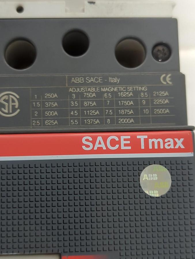 Used ABB SACE,PR221DS,TMAX INSTANTANEOUS TRIP CIRCUIT BREAKER 250 AMP 3-POLE
