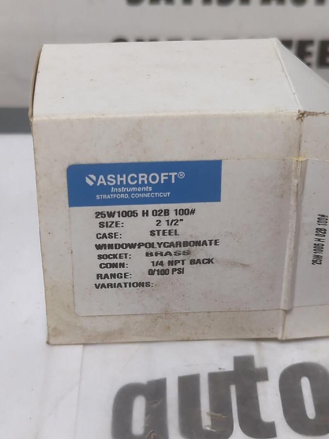 ASHCROFT,25W1005 (H02B),PRESSURE GAUGE 2-1/2 IN FACE 1/4 IN NPT 0/100PSI NOS