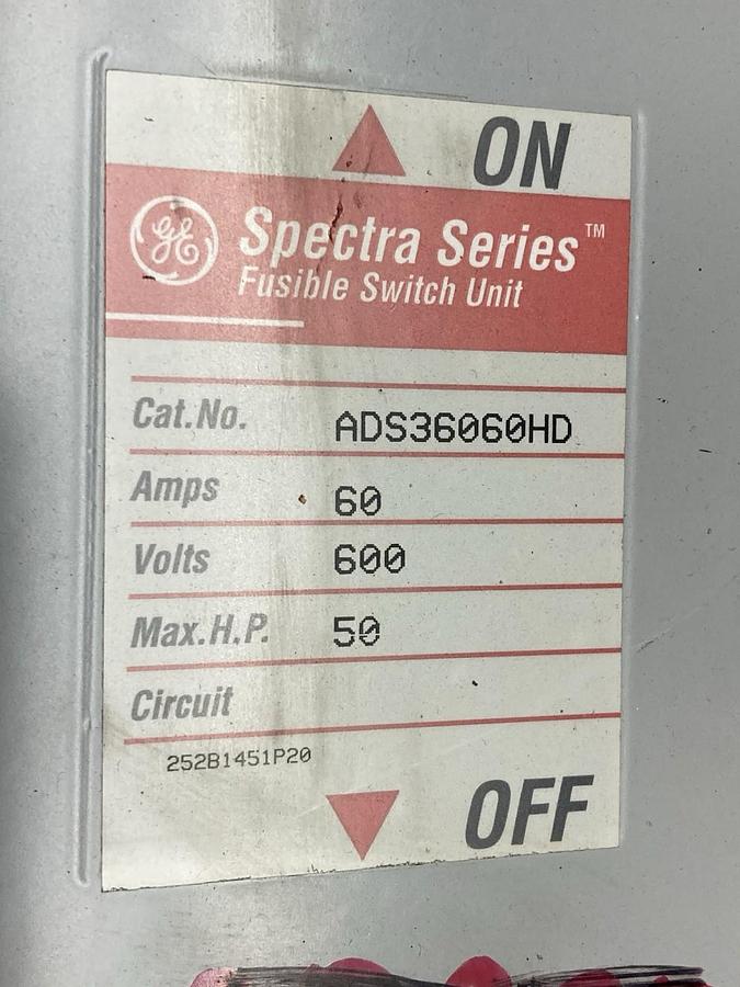 GE,ADS36060HD,3-Pole Fusible Panelboard Switch 60A 600V Spectra Series
