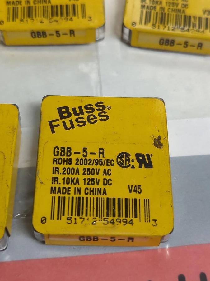 COOPER BUSSMANN,GBB-5-R,FAST ACTING 5 AMP FUSE LOT OF 35 NOS
