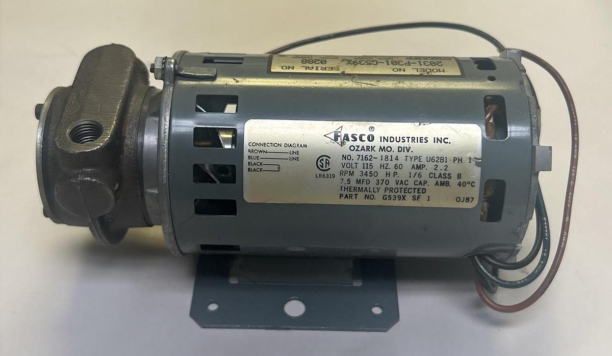 Used FASCO INDUSTRIES,7162-1814,MOTOR 115V 2.2A 3450RPM 1/6HP