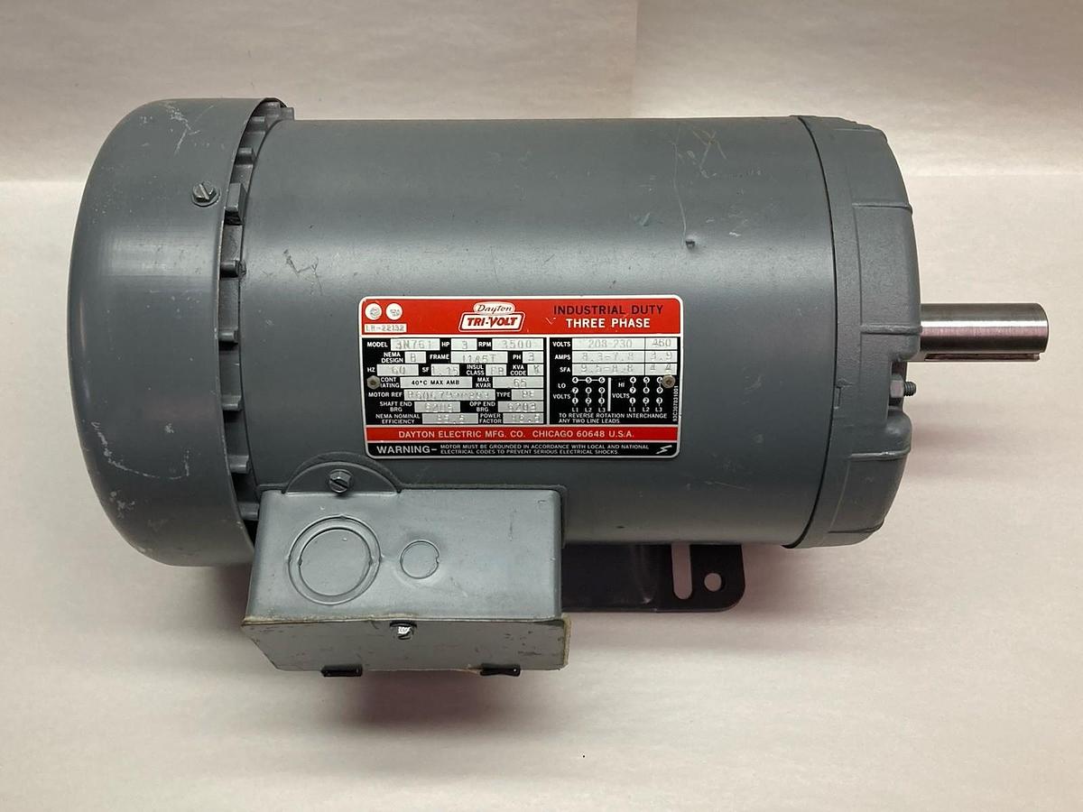 Used Dayton LR-22132, Model 3N559B,3-Phase Tri-Volt Industrial Motor 3Hp 3500rpm 60Hz