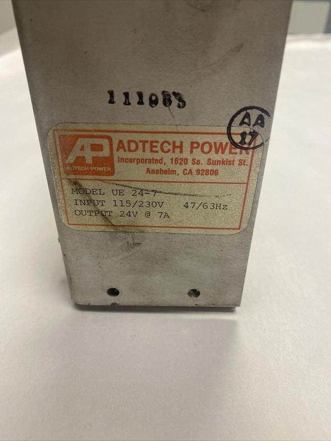 Used ADTECH POWER,UE-24-7,POWER SUPPLY INPUT: 115/230VAC 47/63HZ OUTPUT: 24V @ 7AMP