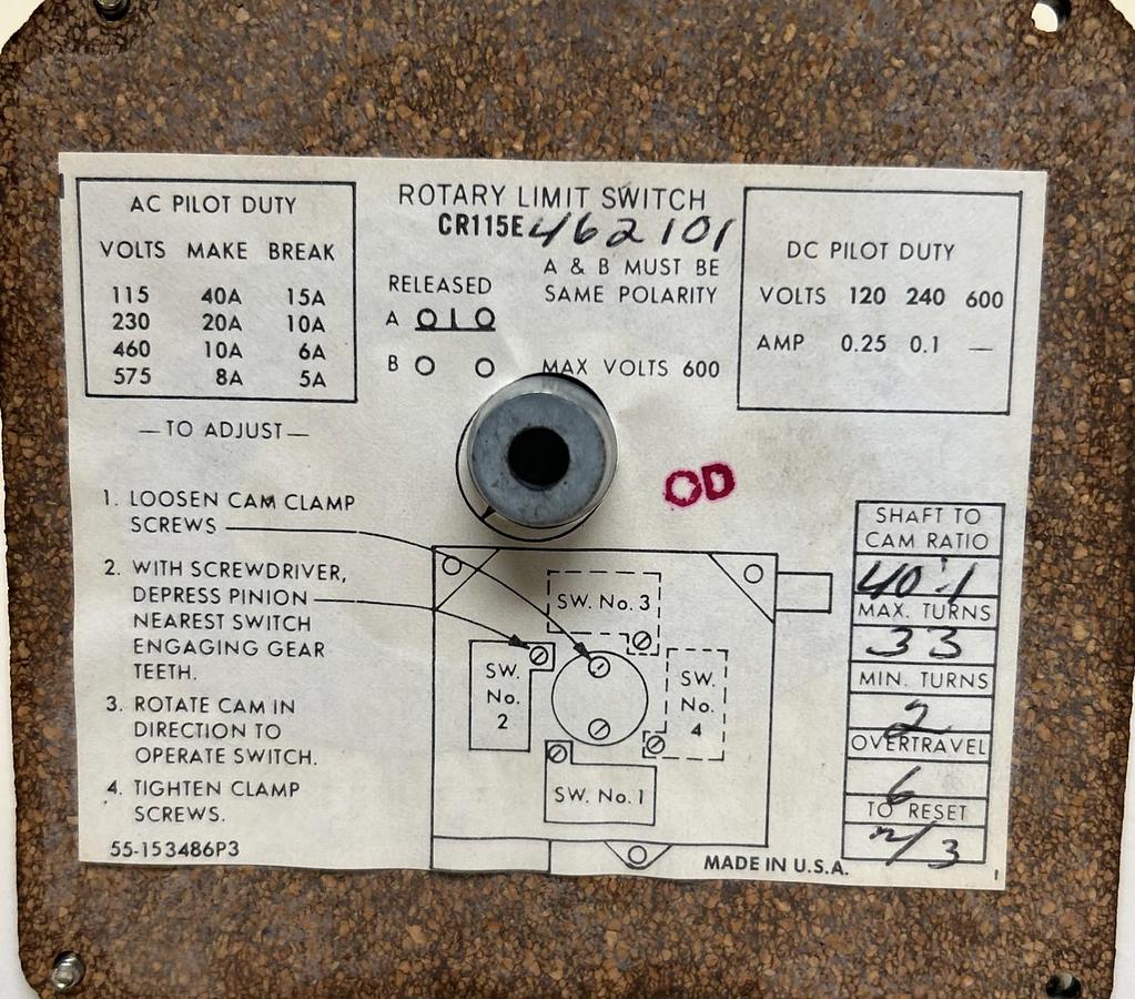 Used GENERAL ELECTRIC,CR115E462101,ROTARY LIMIT SWITCH