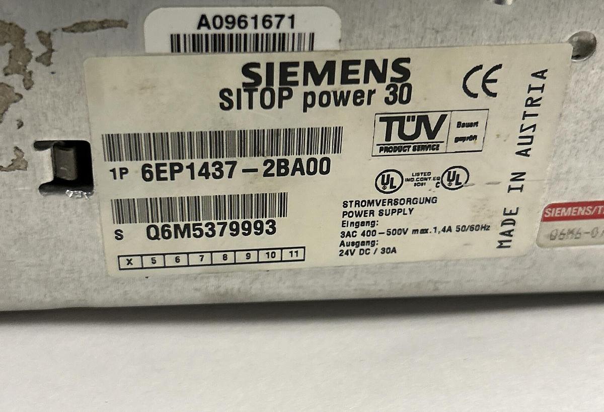 Used SIEMENS,6EP1437-2BA00,POWER SUPPLY 30A 24VDC
