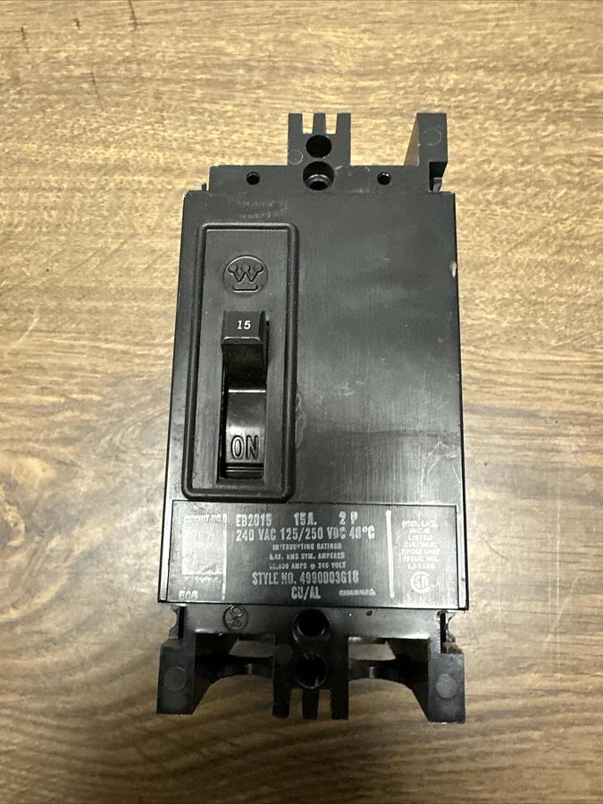 Used Westinghouse,EB2015,240 VAC 125/250 VDC 15 Amp Circuit Breaker
