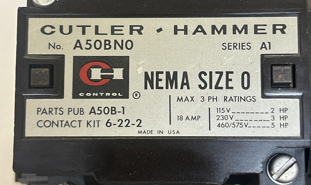 Used CUTLER-HAMMER,A50BN0,REVERSING STARTER SIZE 0