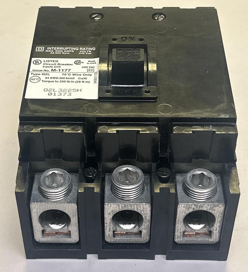 Used SQUARE D,Q2L3225H,CIRCUIT BREAKER 224A 240V 3P