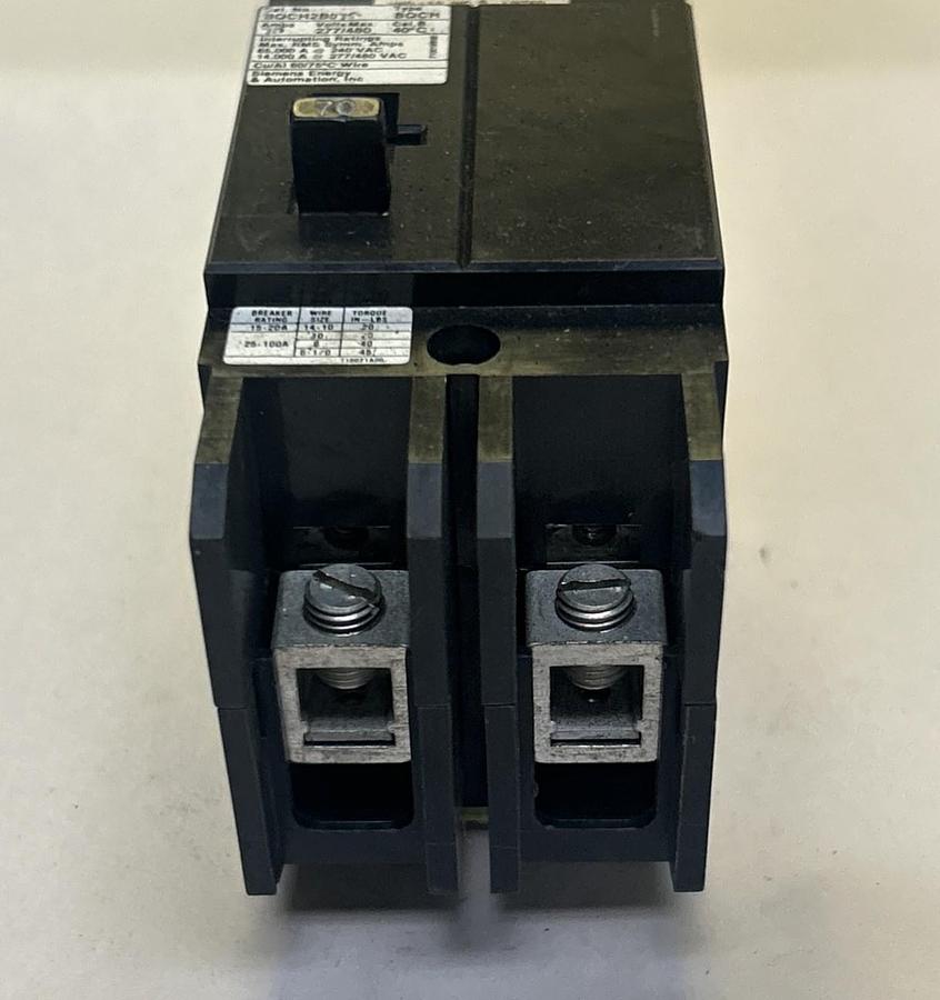 Used SIEMENS,BQCH2B070,CIRCUIT BREAKER 70A 480V 2P