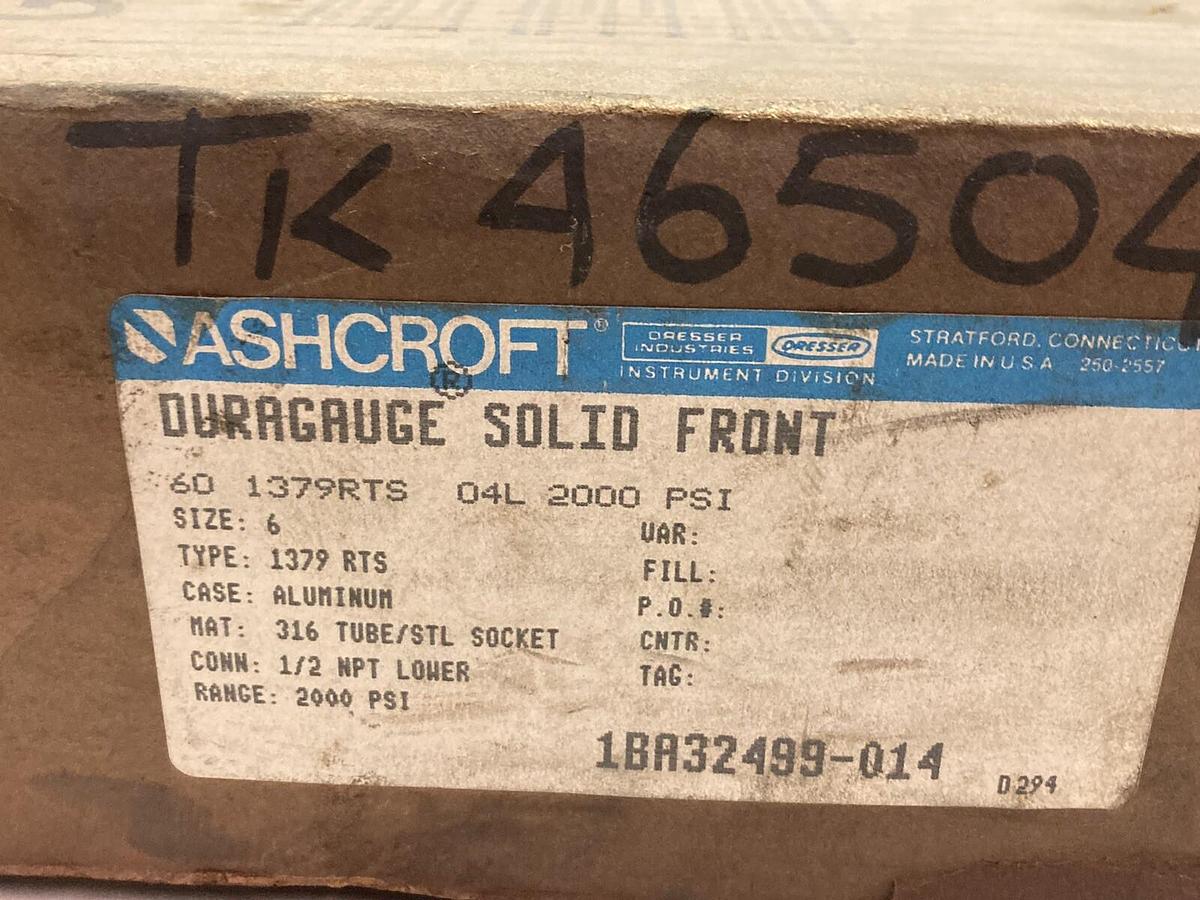 Used Ashcroft,60-1379RTS-04L,Duragauge Solid Front Size 6 1/2NPT 0-2000PSI