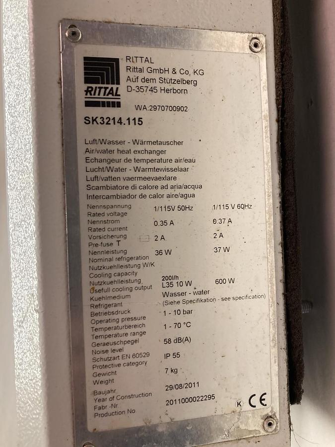 Used Rittal,SK3214.115,Air-Water Heat Exchanger 115V 50/60Hz 2A