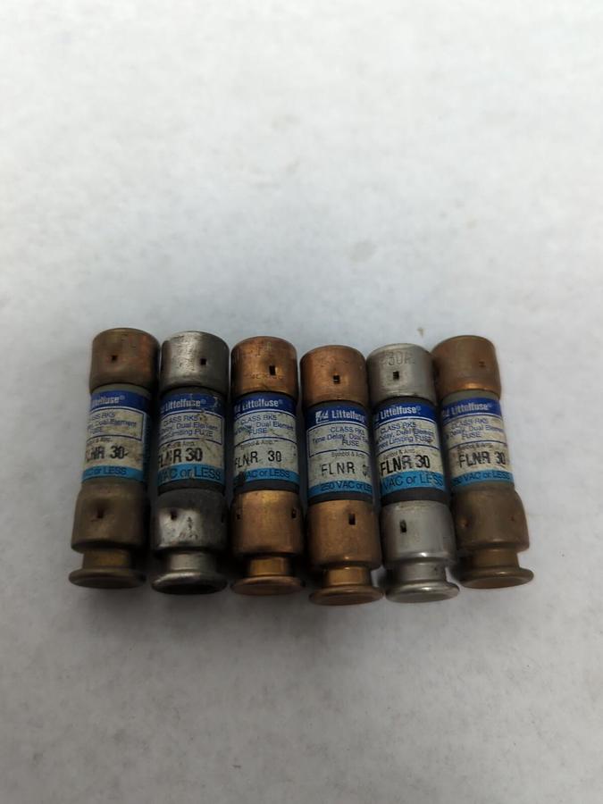 Used LITTELFUSE,FLNR 30,TIME-DELAY 30 AMP FUSES LOT OF 6 PRE-OWNED