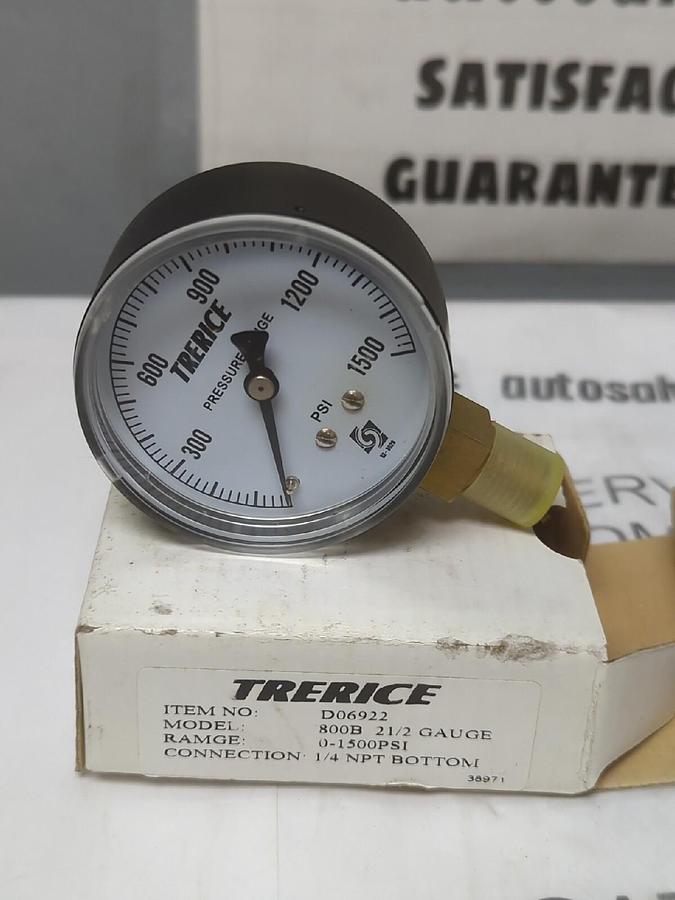 TRERICE,D06922, MODEL 800B  2-1/2 IN GAUGE 0-1500PSI  1/4 IN NPT BOTTOM LOTOF 2