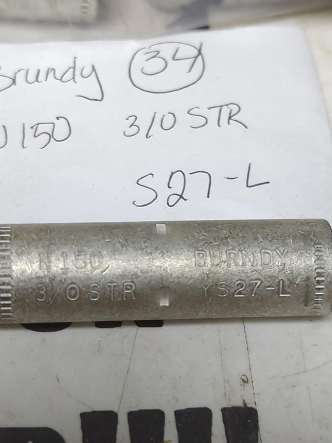 BURNDY,N150 3/0 STR S-27-L,COMPRESSION LINE SPLICE LOT OF 34 NOS