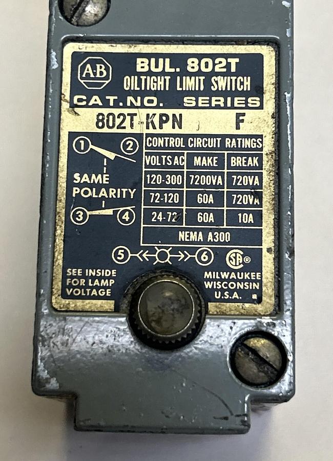 Used ALLEN BRADLEY,802T-KPN,LIMIT SWITCH