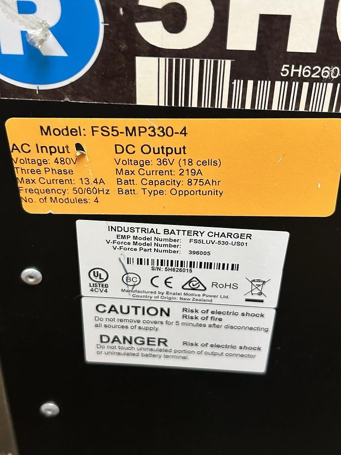 Used VFORCE,FS5-MP330-4,FORKLIFT BATTERY CHARGER 480V 3PH INPUT 36V OUTPUT