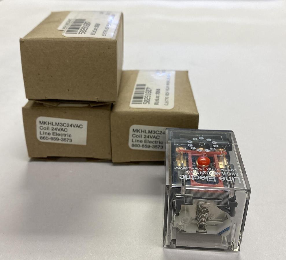 LINE ELECTRIC,MKHLM3C / MKHLM3C24VAC, RELAY LOT OF 4 NEW