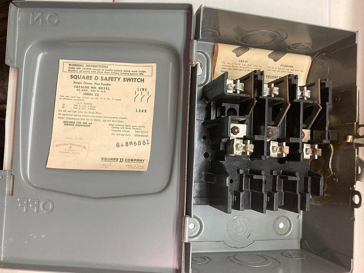 Used Square D,DU 322,Safety Switch 60A 240VAC