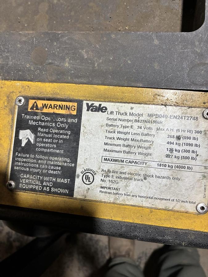 Used YALE,MPB040-EN24T2748,ELECTRIC WALKIE PALLET JACK LIFT TRUCK 4000LBS 24V 48" FOR