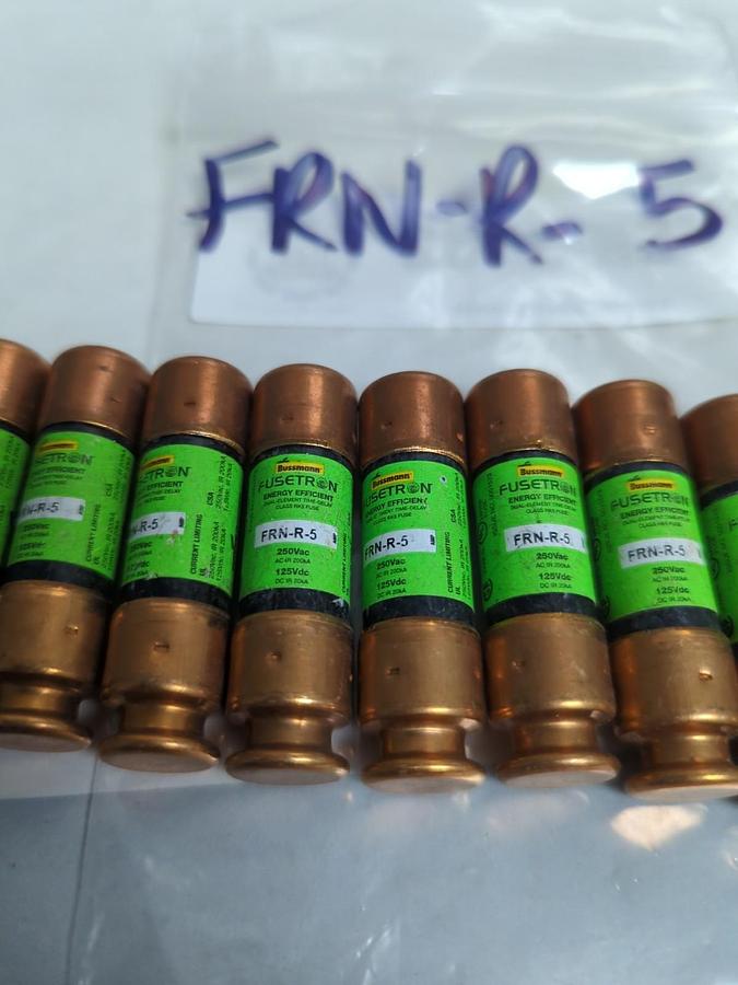 Used COOPER BUSSMANN,FRN-R-5,FUSETRON 5 AMP FUSE LOT OF 8 PRE-OWNED