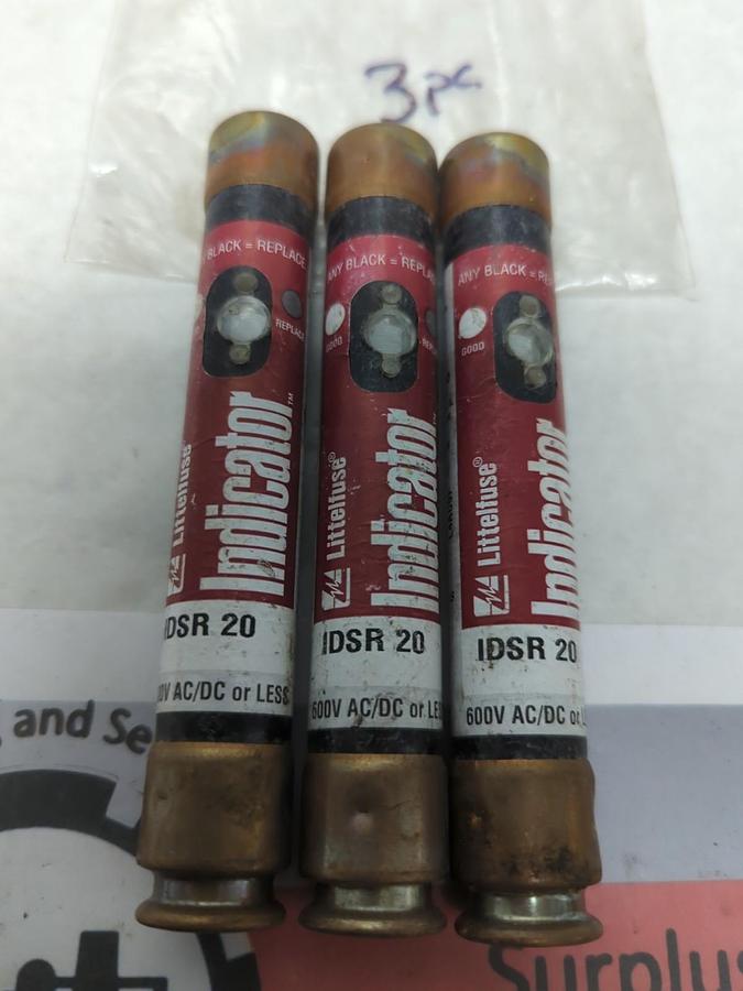 Used LITTELFUSE,IDSR-20,INDICATOR 20 AMP FUSE LOT OF 3 PRE-OWNED