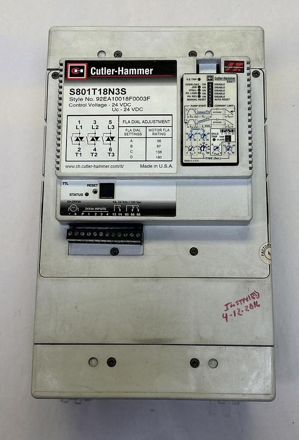 Used CUTLER-HAMMER,S801T18N3S,SOFT STARTER 180AMP 600V 3P