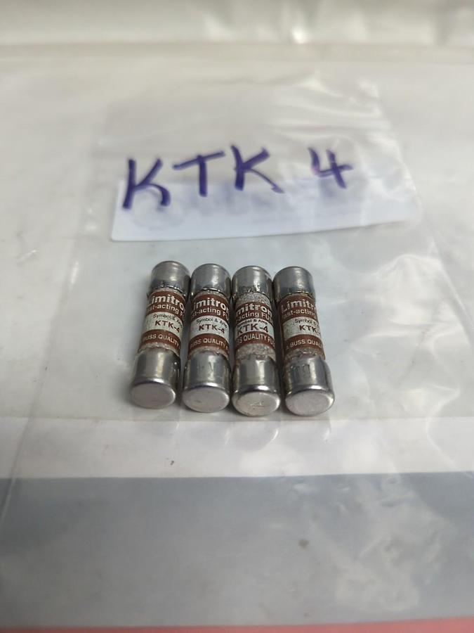 Used COOPER BUSSMANN,KTK-4,LIMITRON 4 AMP FUSE LOT OF 4 PRE-OWNED