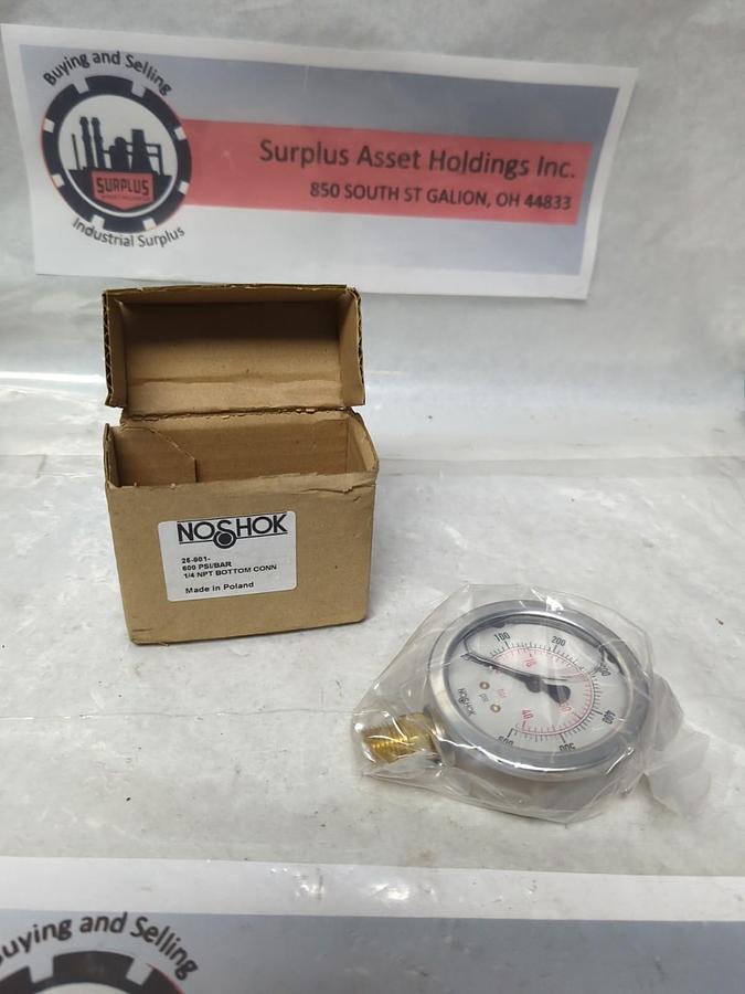 NOSHAK,25901,GAUGE 600 PSI/BAR 1/4 IN BOTTOM CONNECTION NOS