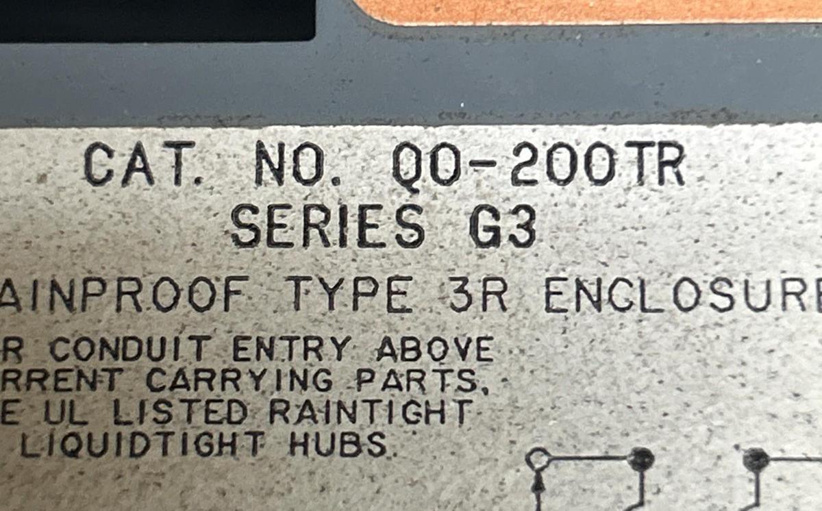 Used SQUARE D,Q0-200TR,RAINPROOF ENCLOSURE