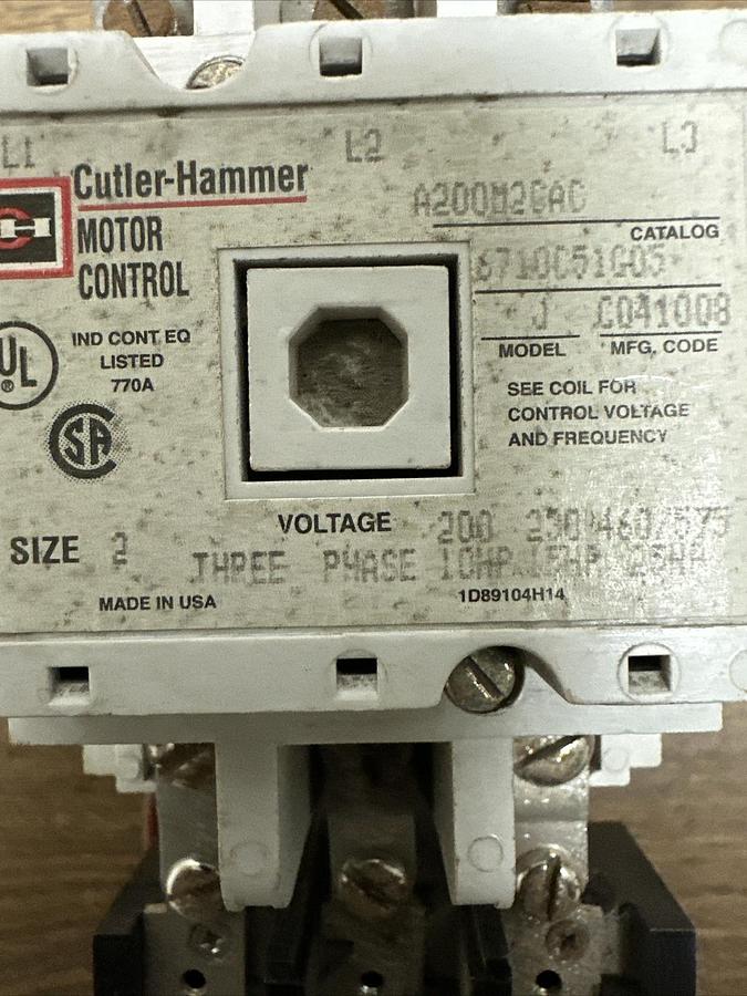Used Cutler Hammer,A200M2CAC,Motor Control w/Thermal Overload Relay BA23A